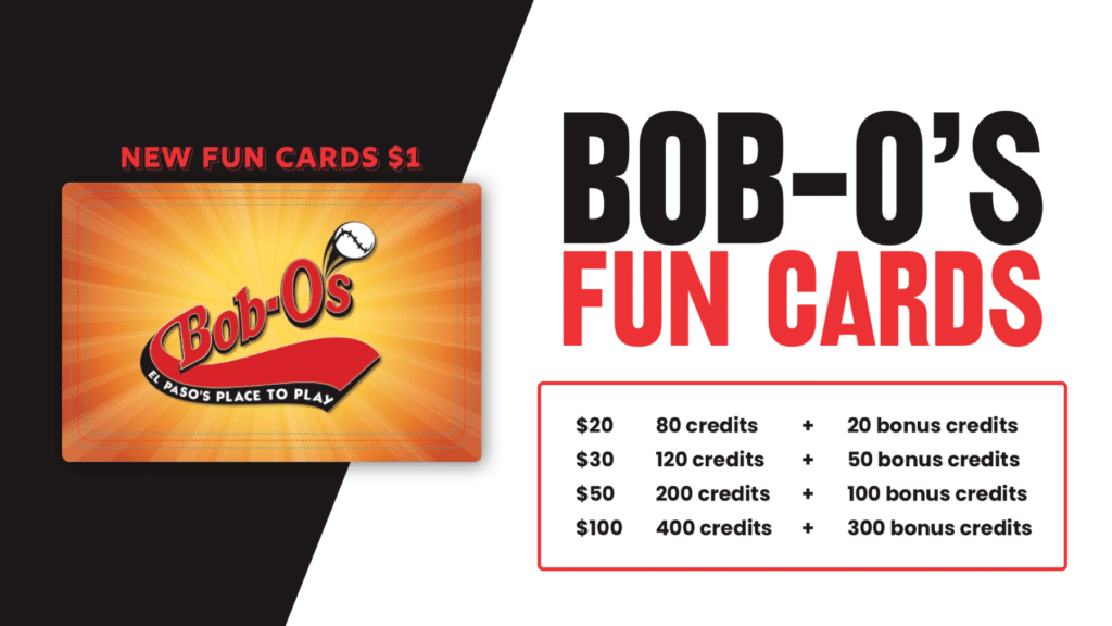 Bob-O's Fun Card pricing sign with credit options
